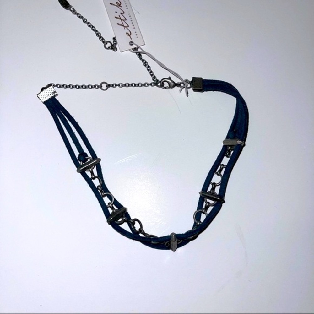 Ettika REVOLVE Teal Suede Leather Choker Pewter Accents - Picture 8 of 10